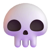 a purple skull with black eyes and a black mouth