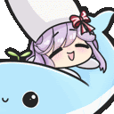 a cartoon girl with purple hair is laying on a blue whale .