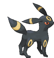 a black pokemon with yellow circles on its legs