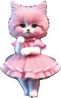 a pink and white cat with a pink dress on