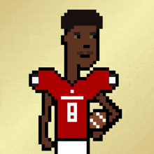 a pixel art drawing of a man wearing a red jersey with the number 8 on it