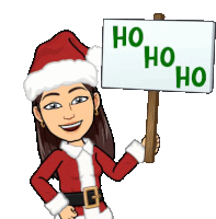 a cartoon woman in a santa hat is holding a sign that says ho ho ho .