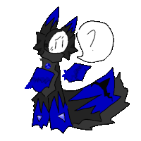 a drawing of a black and blue animal with a question mark on it