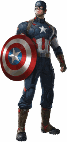 a man in a captain america uniform holds a shield