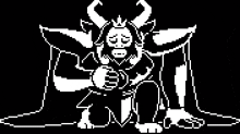 a pixel art of a monster sitting on a throne with horns and a crown .