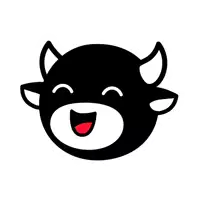 a cartoon illustration of a cow 's head with horns and a smiling face .