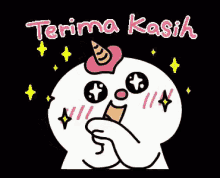 a cartoon of a unicorn with the words terima kasih