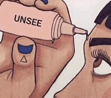 a cartoon of a woman holding a bottle that says unsee