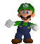 a pixel art of a cartoon character , luigi , wearing overalls and a green hat .