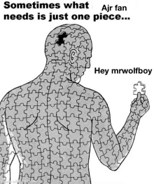 a black and white drawing of a man made of puzzle pieces holding a piece of the puzzle .