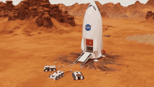 a nasa rocket is sitting on top of a desert landscape