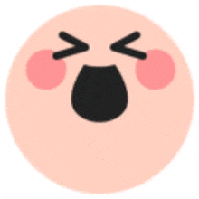 a cartoon smiley face with a black mouth and pink cheeks is screaming .