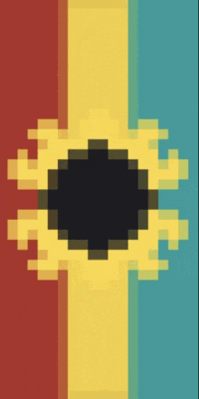 a pixel art of a sunflower on a red , yellow and blue background