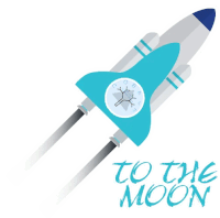 an illustration of a rocket with the words to the moon written below it