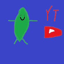 a drawing of a green leaf with a smiley face and a youtube play button