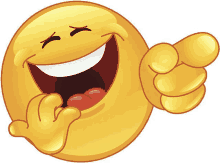 a yellow smiley face is laughing and pointing at something