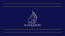 a blue background with the word alfakhri in white letters