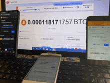 a cell phone displays a screen that says 0.000018171757 btc