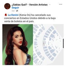 a facebook post with a picture of a woman next to a map of a concert