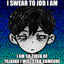 a black and white drawing of a boy 's face with the words `` i swear to jod i am ''