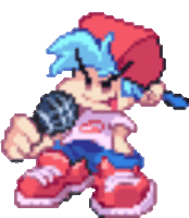 a pixel art of a boy holding a microphone and a fist .