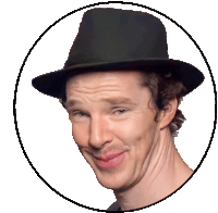 a man wearing a black hat makes a funny face in a circle