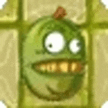 a green cartoon character with big eyes and a big mouth is standing in a grid .