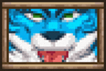 a pixel art painting of a blue and white wolf