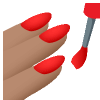 a close up of a woman 's hand with red nails and a brush