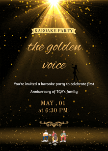 a black and gold karaoke party invitation for the golden voice