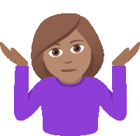 an emoji of a woman shrugging her shoulders in a purple shirt