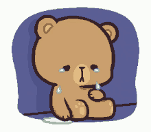 a cartoon of a teddy bear crying with tears running down his face