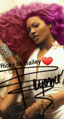 a picture of a woman with purple hair has the name ricky m. bailey written on it