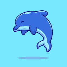 a cartoon dolphin is jumping in the air with its eyes closed