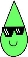 a green drop wearing sunglasses with a smile on its face .