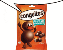 a bag of conguitos chocolate y cacahuete