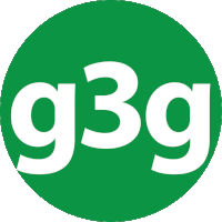 a green circle with the letters g3g in white