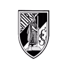 a black and white emblem with a statue of a man holding a sword and the word mira on it