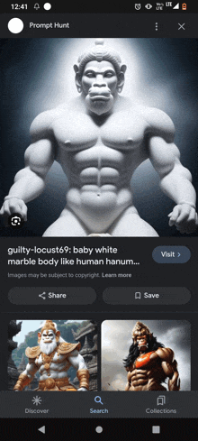 a phone screen shows a picture of a statue of baby white