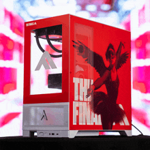 a red computer case with the words the final on the front