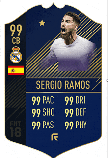 a soccer card for sergio ramos with 99 pac and 99 dri