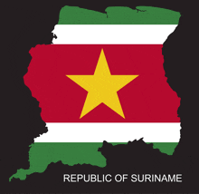 a map of the republic of suriname with a flag on it