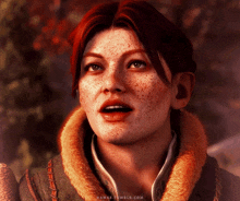 a close up of a woman 's face with the website hawke.tumblr.com written below it