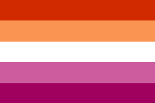 a lesbian flag with orange , purple and white stripes on a white background .