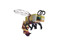 a pixel art drawing of a bee with a watch on its head