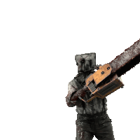 a man wearing a mask is holding a chainsaw in his hand