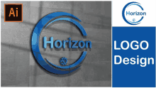 a logo for horizon is shown on a gray wall