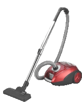 a red and black vacuum cleaner with a hose