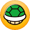 a yellow circle with a green and white turtle on it .