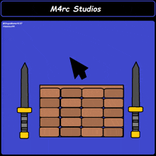 a computer screen shows a brick wall and two swords and the words m4rc studios